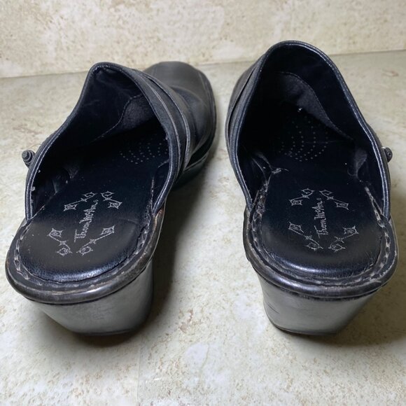 Thom Mcan Davona Womens Black Leather Slip-On Clog Buckle Detail Wedge Heel - Picture 3 of 9